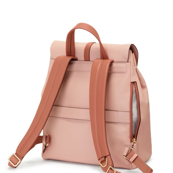 NWOT TUMI Pink and Brown Leather Backpack with Gold Clasp - Picture 4 of 12